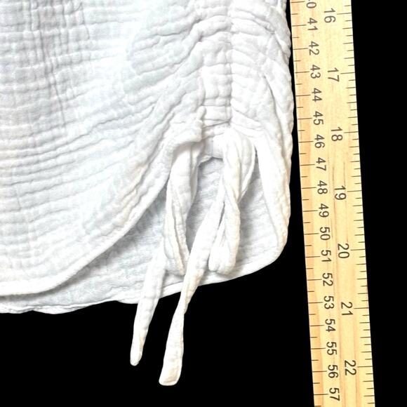 Foxcroft White Gauze Cotton Button Blouse XL Ruched Sleeves Boho Chic Coastal - Picture 7 of 11